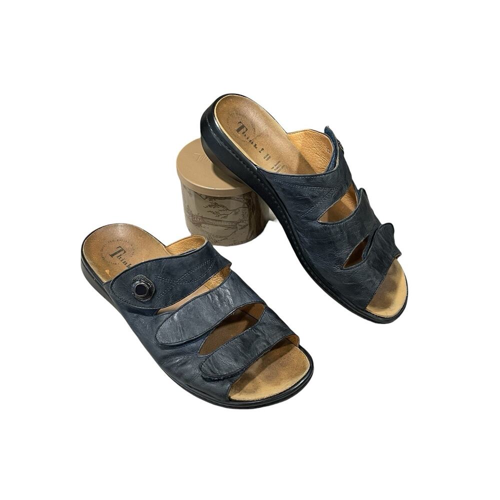 Think! Natural Walking Shoes Blue Leather Sandals Slides Comfort Women’s 12 (43)